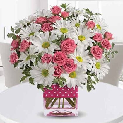 Pink Rose And White Daisies