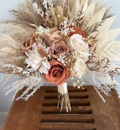 Artificial Dried Look Rose and Pampas Bouquet