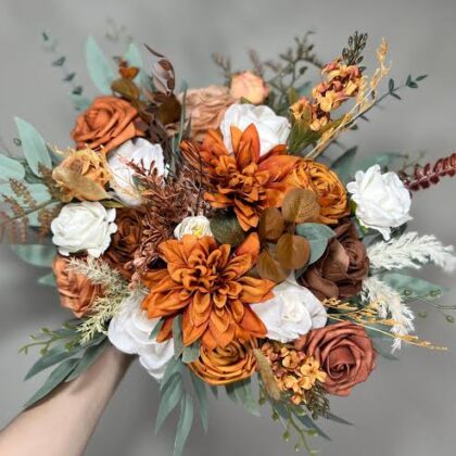 Burnt Orange Bridesmaid Bouquet - 9.3 inch Wide