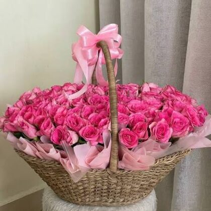 Pink Roses Flower Basket